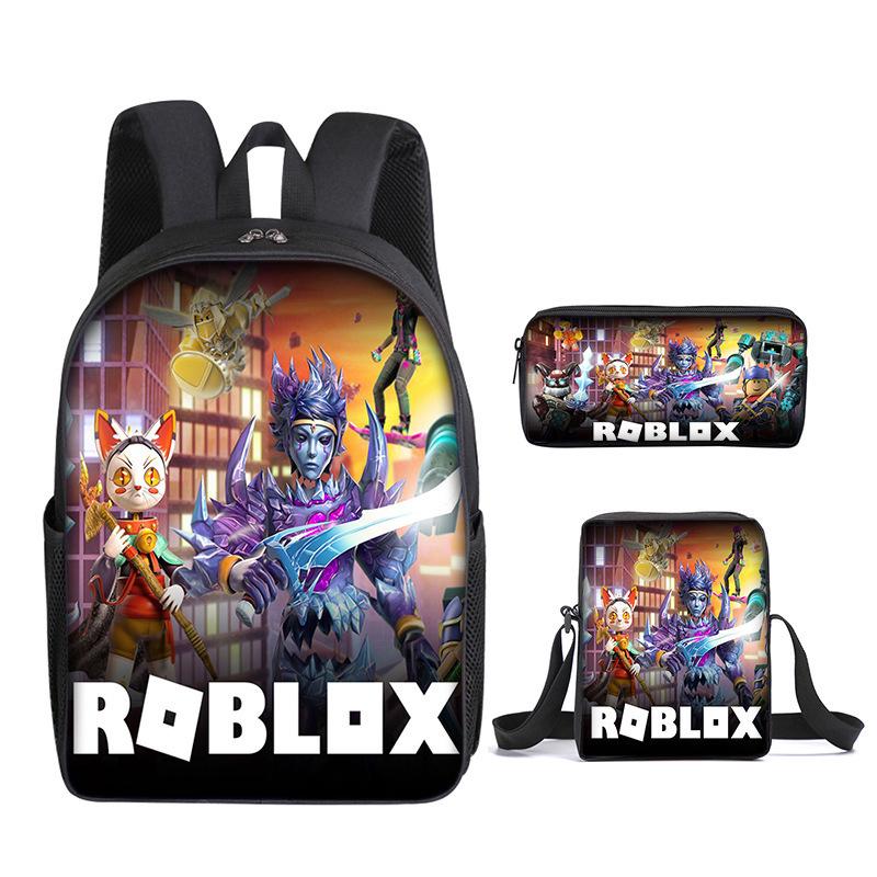 Roblox Retro Cartoon Backpack Set - Trendy 3-Piece Schoolbag for Kids