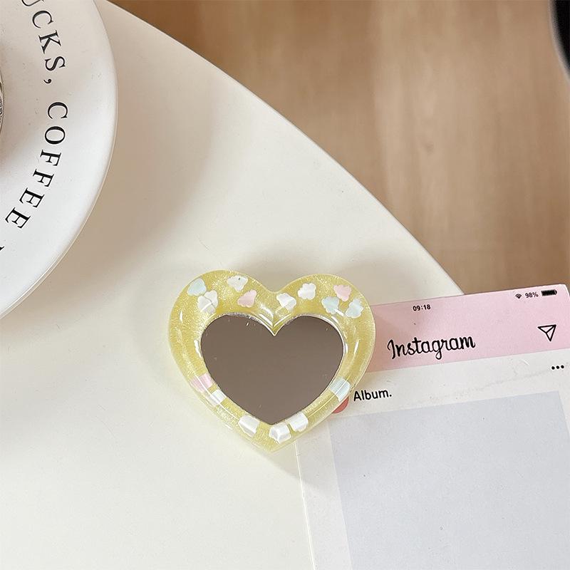 Magnetic Retractable Finger Ring Phone Stand with Heart Mirror