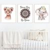 Lion Elephant Print Floral Boho Nursery Wall Art Dream Big Be Brave Canvas Painting Posters Cute Animal Kids Girls Bedroom Decor