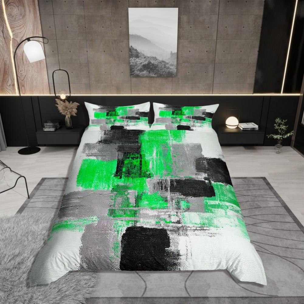 Homewish Adult Chic Rectangle Duvet Cover Set,Oil Printing Artwork Bedding Set,Modern Square Abstract Reversible Bed Set
