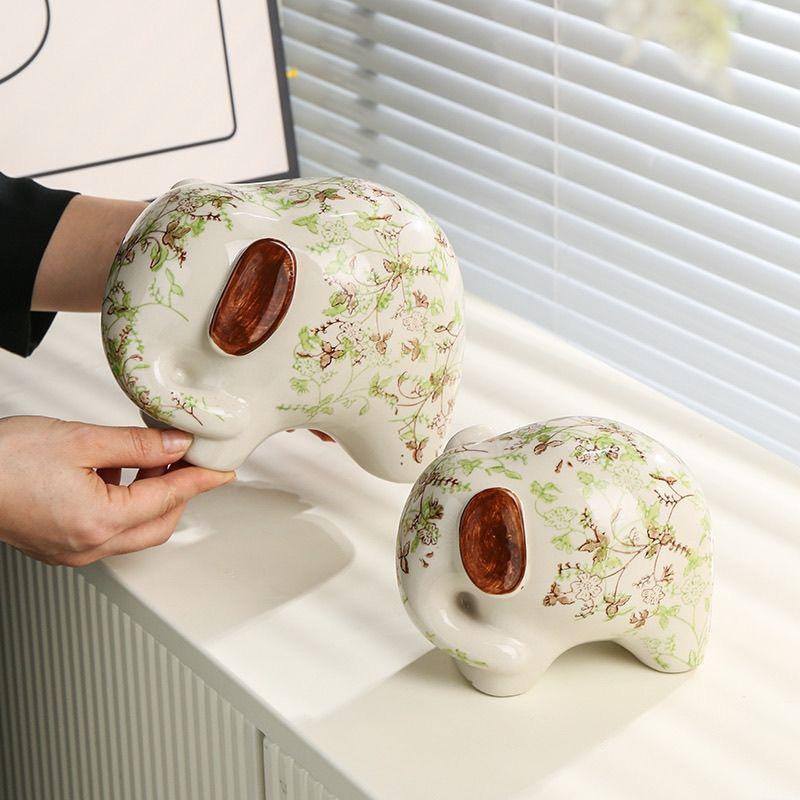 Набор из 2 керамических фигурок слона – Креативные поделки животных для украшения дома, ornaments гостиной и подарков Green 2pcs