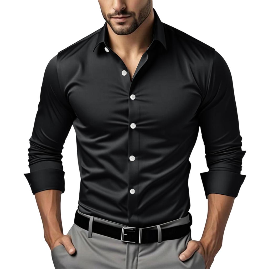 Men's Casual -color Business Shirt - Men's Long-sleeved Collar Button-up Shirt