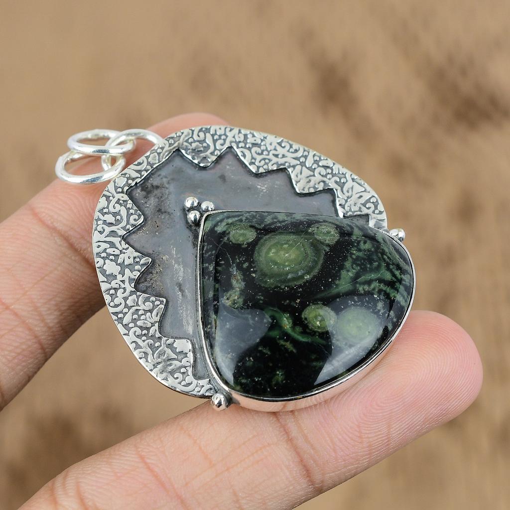 Gift For Her 925 Sterling Silver Natural Kambaba Jasper Gemstone Jewelry Pendant