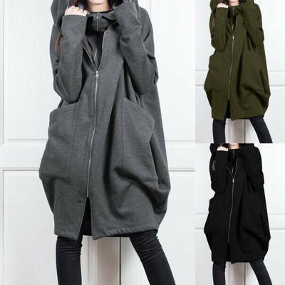 Women's 2021 Loose Fit Hooded Zipper Sweatshirt Jacket with Pockets