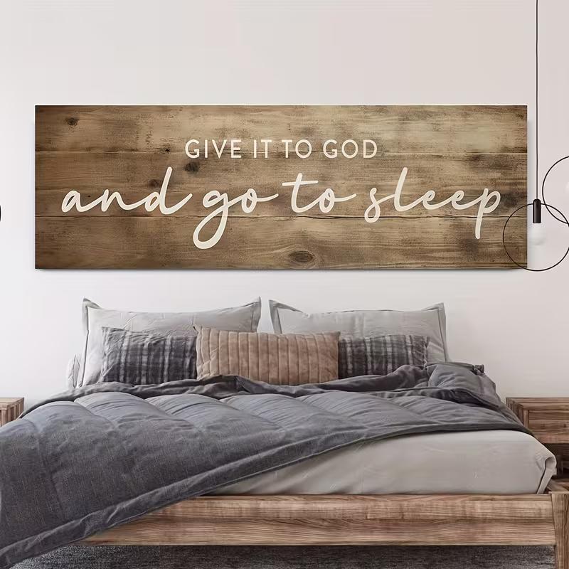 Frameless Vintage "Give It to God and Go to Sleep" Inspirational Verse Wall Art Poster - Suitable for Bedroom, Kitchen, Living Room Home Decor