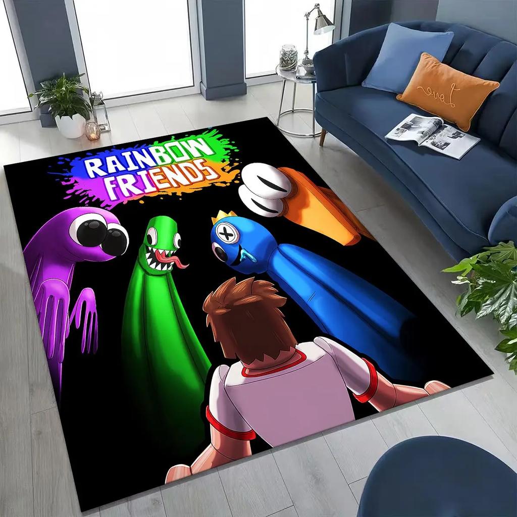 Game 3D R-Rainbow F-Friends Cartoon Art Rug for Bedroom Living Room Sofa Home Doormat Decor,Large Kid Play Non-slip Floor Mat
