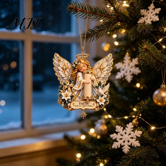 Salvadanaio Decorativo Albero di Natale Portacandele Angelo Ornamento da Appendere, Ciondolo Denaro Acrilico per Decorazione Festiva, Contenitore Ricordo Stagionale Festivo