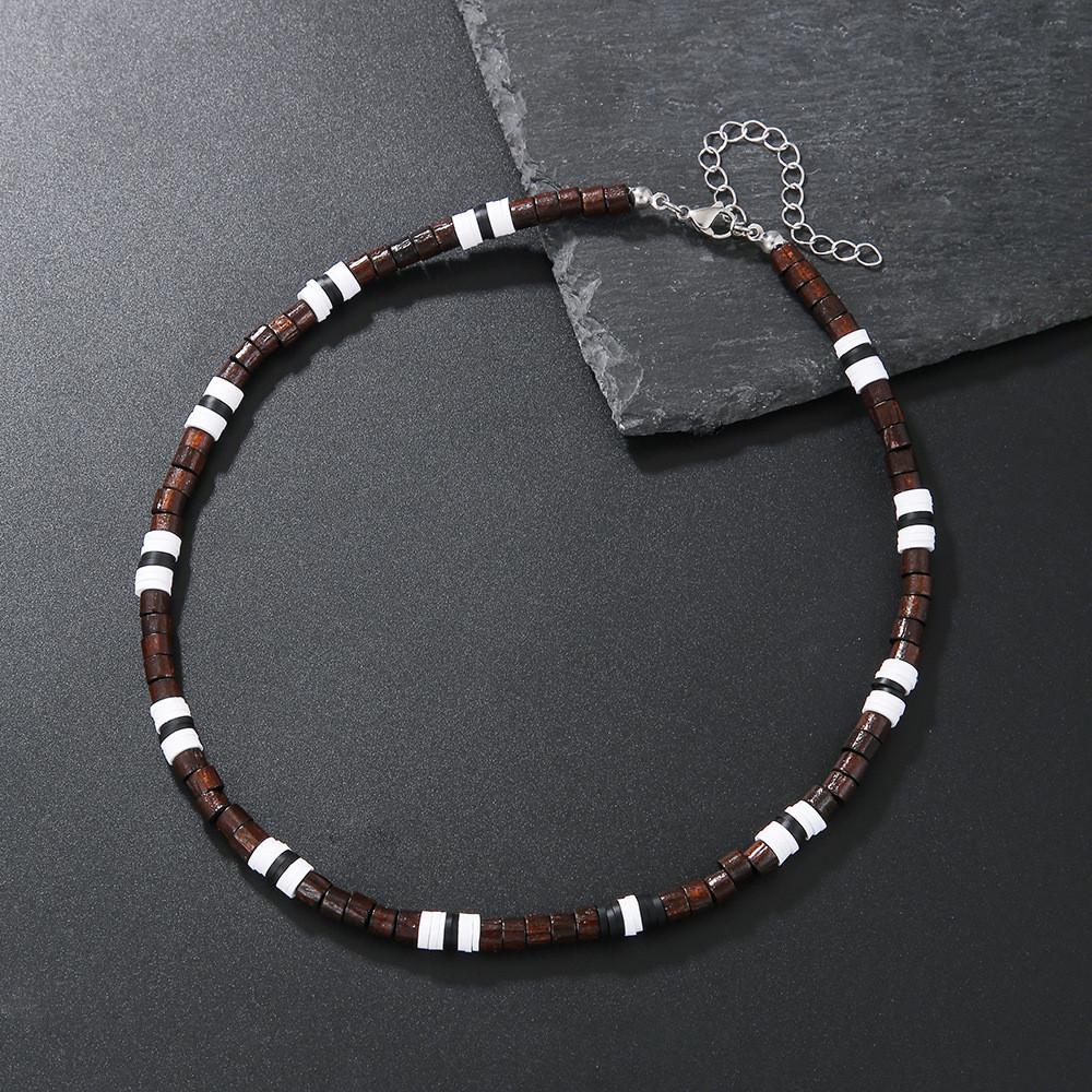 Collana Bohémienne con Perle di Guscio di Cocco Fatta a Mano Catena Geometrica da Uomo per Abbigliamento Casual