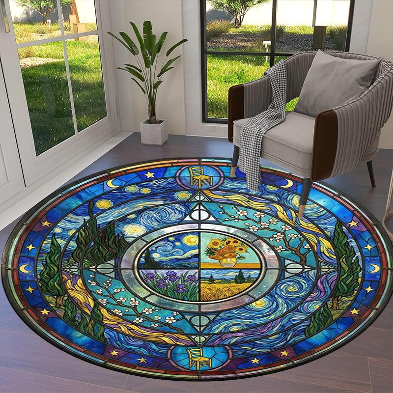 Mandala Famous Painting Round Area Rug,Carpet Rug for Living Room Bedroom Sofa Playroom Decor,Non-slip Floor Mat Q0024