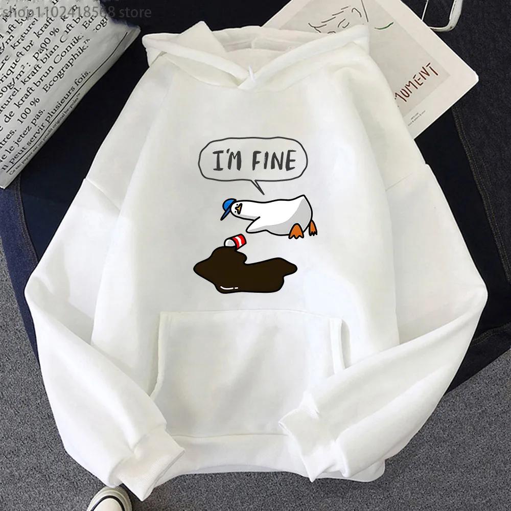

I’m Fine Hoodies Duck with Spilt Coffee Sweatshirts Cartoon Anime Tracksuit Men Winter Clothes Women Tops M