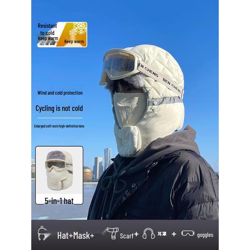 HANDUNYOU Winter Cycling Earflap Hat & Gloves Set