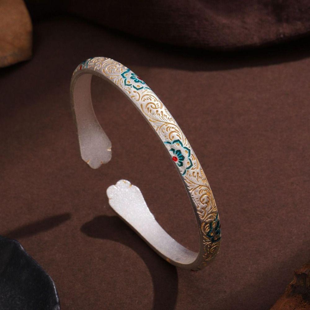 Traditional Enamel Flower Bangle Cat Paw Women's Opening Bracelet  Jewelry Gifts
