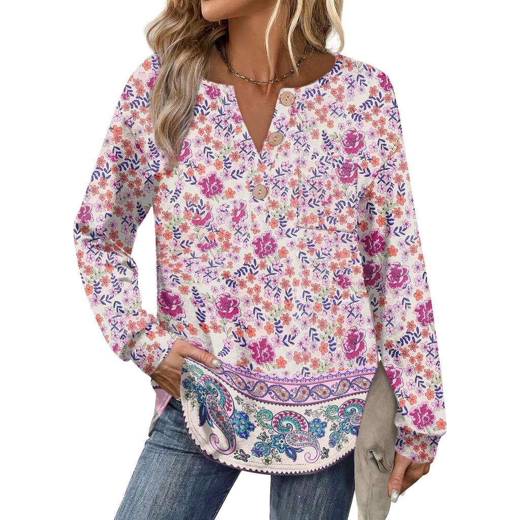 Women's Retro Printed Fashionable Long-sleeved Top
