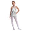 Girls Shiny Sequins Tassel Leotard Cross Front Cutout Back Design Fringed Bodysuit Latin Dance Cha Cha Costume