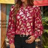 Mote dame casual vår høst plante trykk langermet stand-krage bluser & skjorter