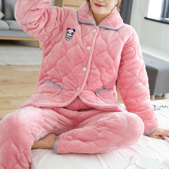 Süße warme wattierte Baumwolle kann draußen getragen werden dreilagiger Pyjama Damen Winter Loungewear verdickt saisonal große Größe