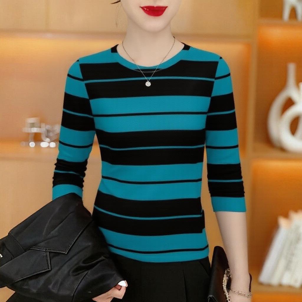 

Chic Printed Long-Sleeve Slimming Base Layer Top for Middle-Aged Women 2XL