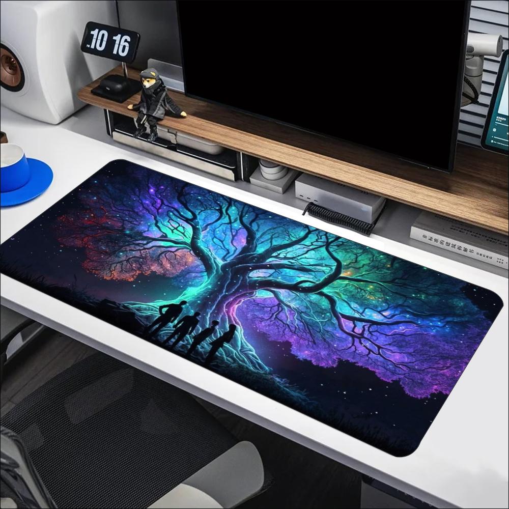 Desk Mat Mystical Life Tree Galaxy Print Stitched Edge Antislip Rubber Base Mouse Pad For Gaming Working Home Office