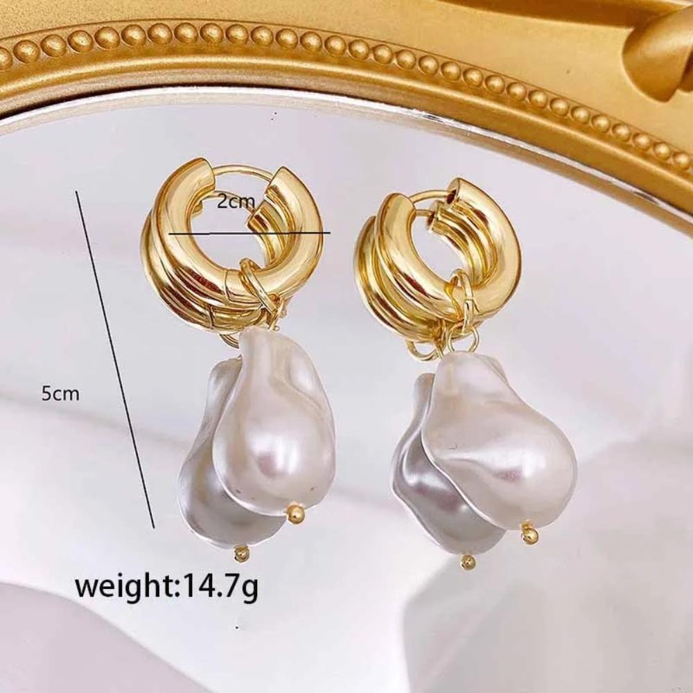 Vintage Drop Earrings Elegant Round Earclip High Quality Baroque Pearl Earrings  for Women