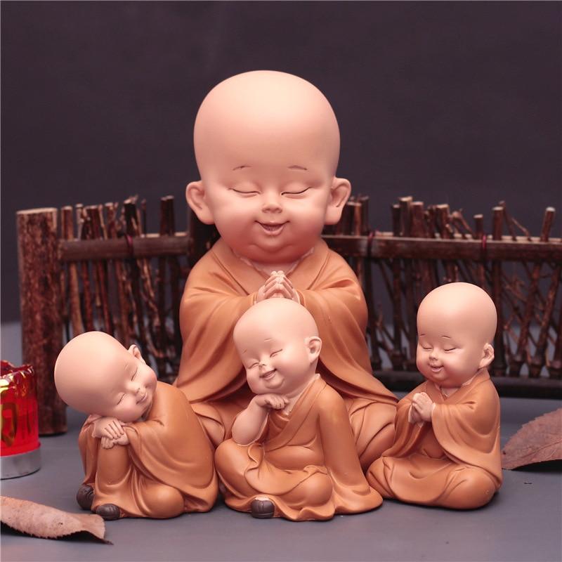 Cute Small Monk Status Figurines Religion Buddha Resin Crafts Desk Miniatures Ornaments Accessories Home Decor Car