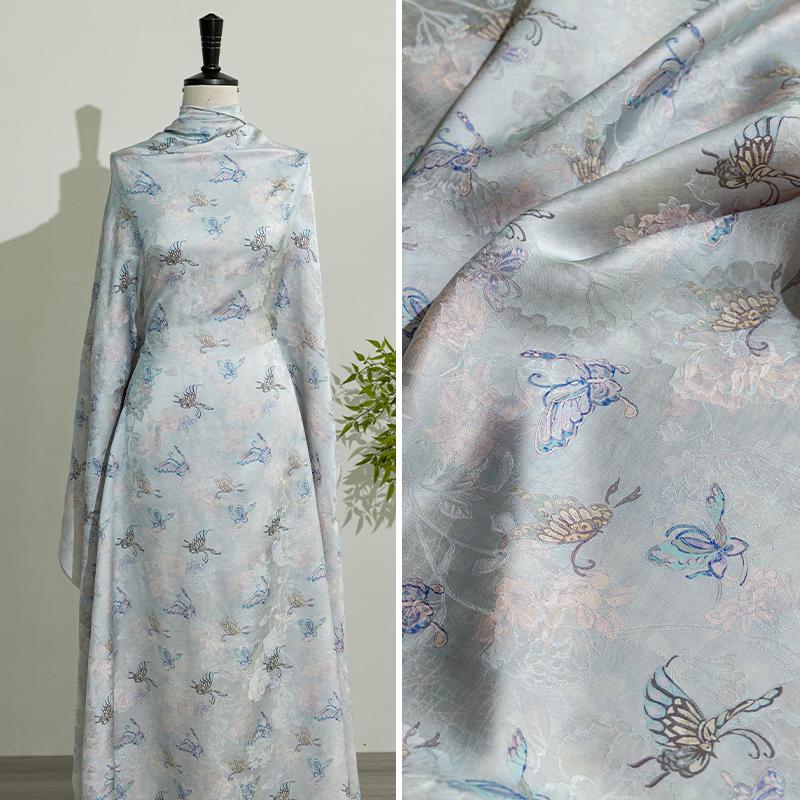 50x140cm Xiangyunsha Jacquard Fabric Modern Chinese Blouse Cheongsam Hanfu Skirt Designer Custom Textile Material