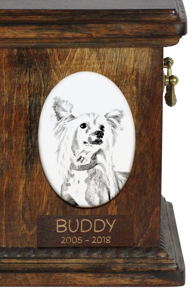 Chinese Crested Dog, Puff - Commemorative Plaque with a Photo of a Dog, Tombstone with a Print, Personalized Oval Plaque from the Art-Dog Brand