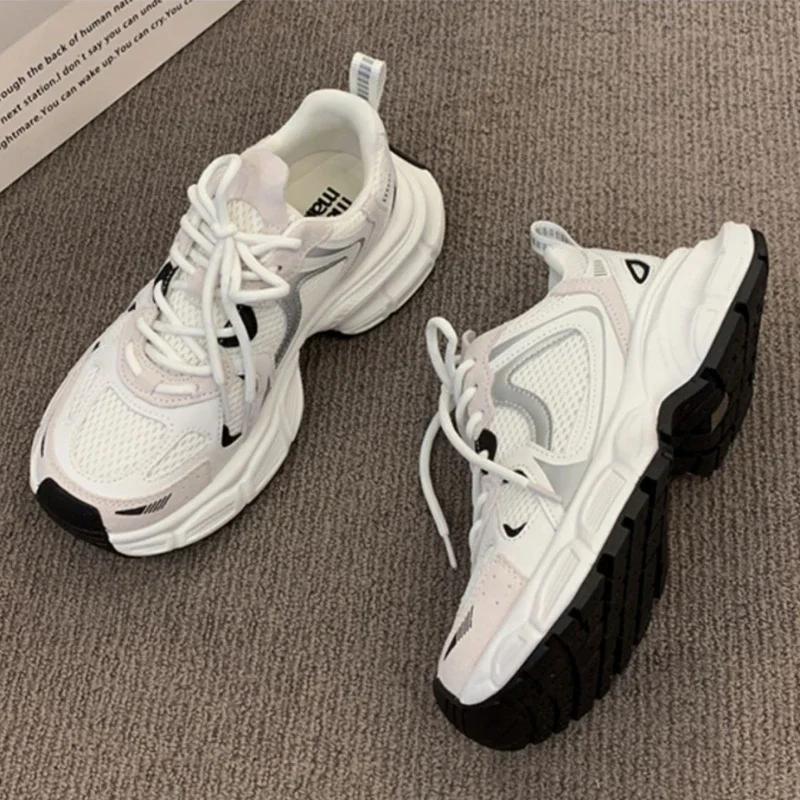 Women's 2025 Chunky Sneakers Women Autumn Breathable Mesh Casual Shoes Sneakers Tennis Female Platform Lace Up Vulcanized Shoes