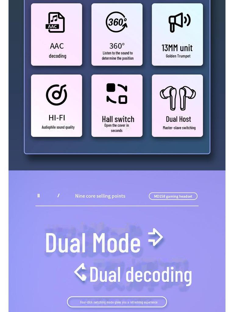 N35 Dual-Mode Bluetooth-Headset: Echt kabellos, Umschaltbare Musik- und Spielmodi, Lange Standby-Zeit, Chinesisch/Englisch