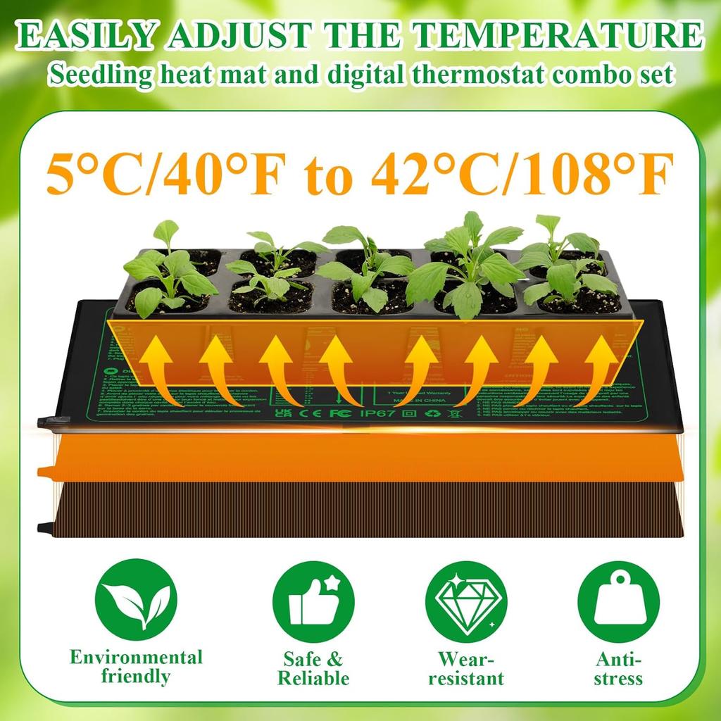 Honoson 3 Pack Seedling Heat Mat with Digital Thermostat Control, Waterproof Durable Plant Heating Pad for Seed Starting, Warm Hydroponic Heating Mat