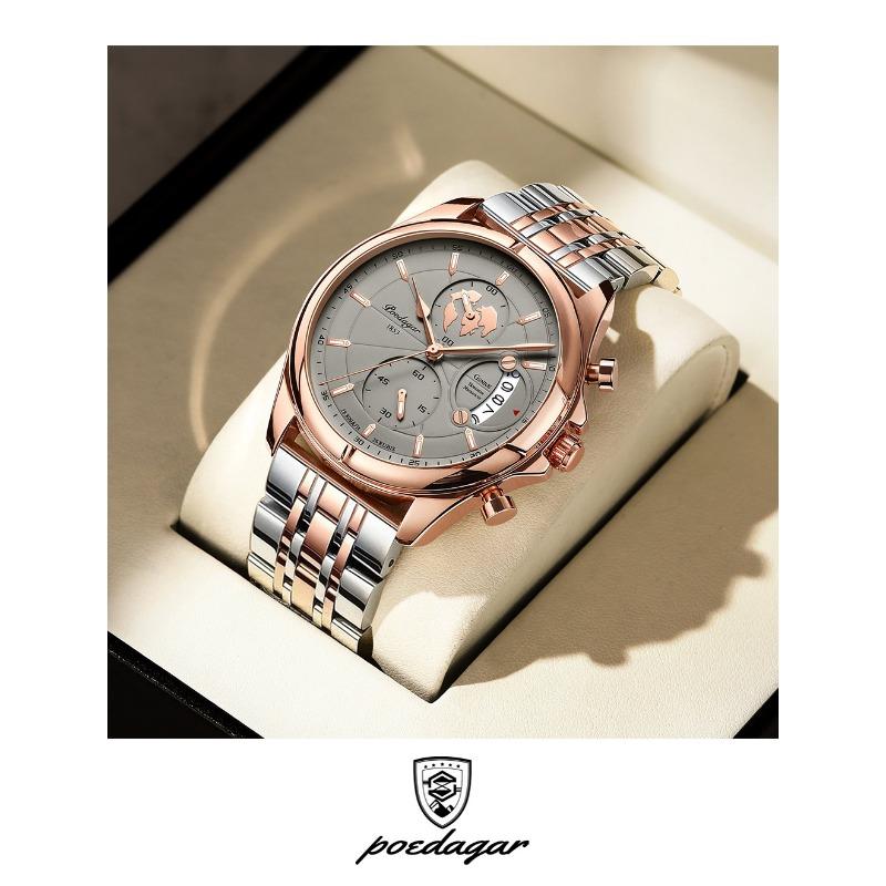 POEDAGAR Top Original Men Watch Chronograph Waterproof Date Quartz Luxury Watches Stainless Stain Business Male Wristwatch