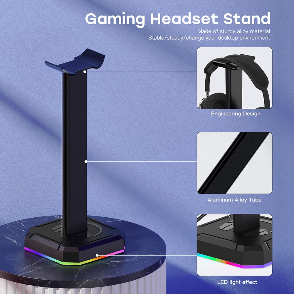 Headset Support Stand RGB Backlight Gaming Headset Holder Display Rack Aluminuim Alloy Desktop Earphone Hanger Vertical Bracket