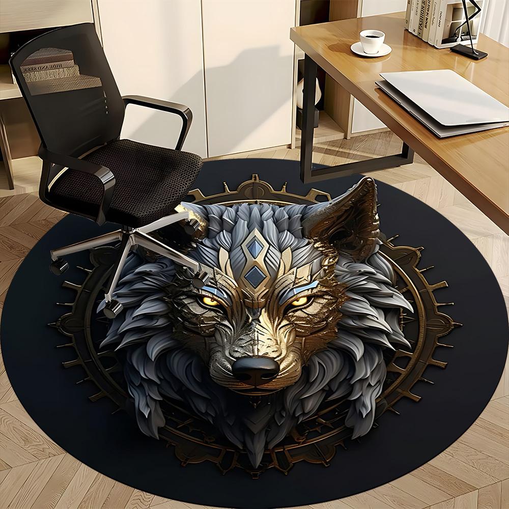 1pc Wolf Emblem Office Round Area Rug, Under Office Chairs Bedroom Living Room Home Decor, Room Deco