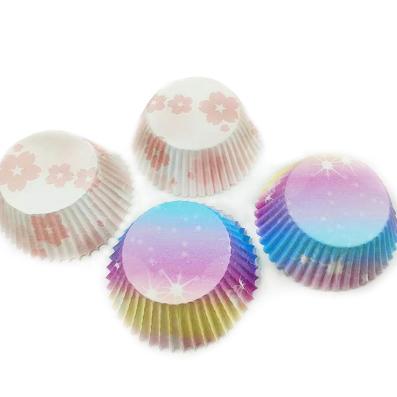 Cake Paper Holder Pvc Cylinder Sakura Gradual Change Baking Greaseproof Paper Cake Muffin Cup Paper Holder About 100