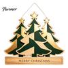 Christmas Front Entrance Sign Wooden Hanging Ornament, Multi-Layer Tree Wood Plaque Vintage Window Decor with Rope, Merry Festive Door Wall