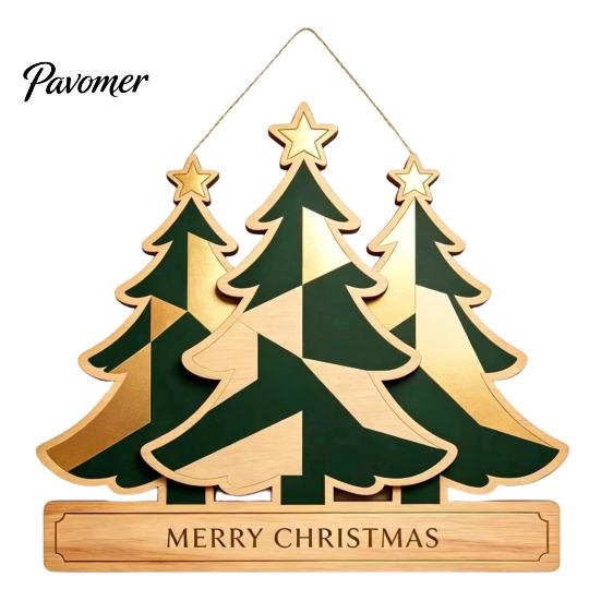 Christmas Front Entrance Sign Wooden Hanging Ornament, Multi-Layer Tree Wood Plaque Vintage Window Decor with Rope, Merry Festive Door Wall