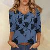 Women's Tops Three-quarter Sleeve Shirt V-neck Loose Casual Shirt Floral Print T-shirt