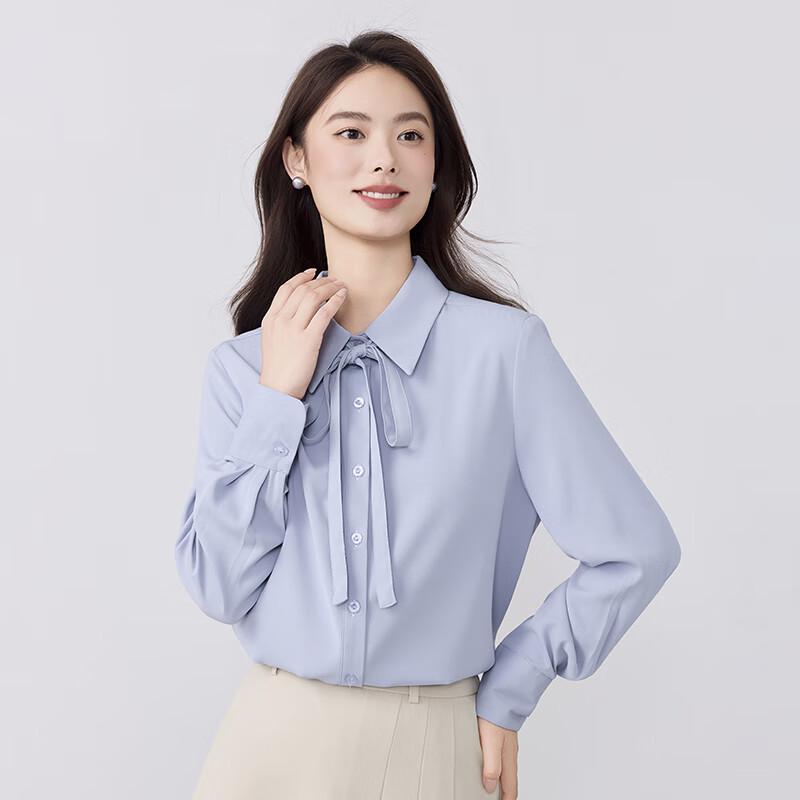 Women's Detachable Bow Tie Long-Sleeve Chiffon Blouse