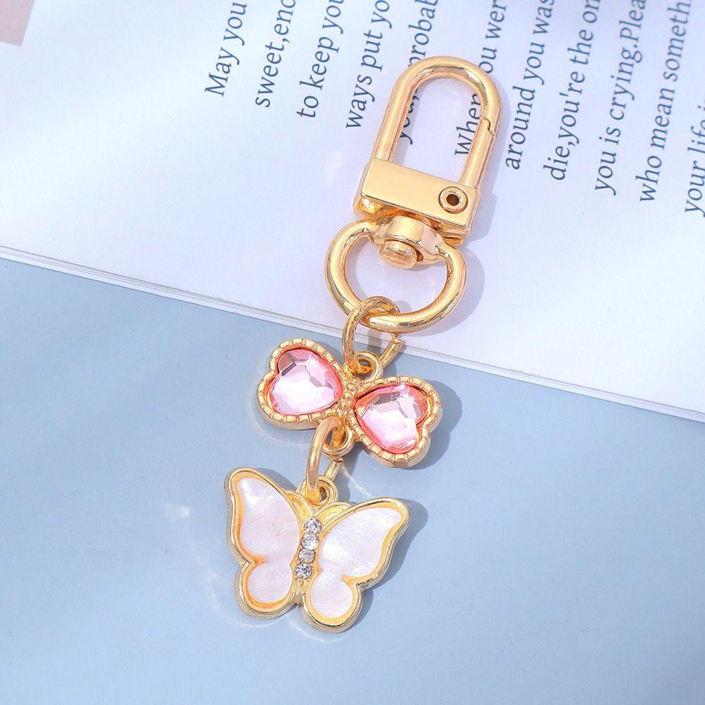 7PCS Ornaments Rhinestone Butterfly Keychain Pendant Key Ring Sweet Crystal Bow Key Chain  Bag Decor