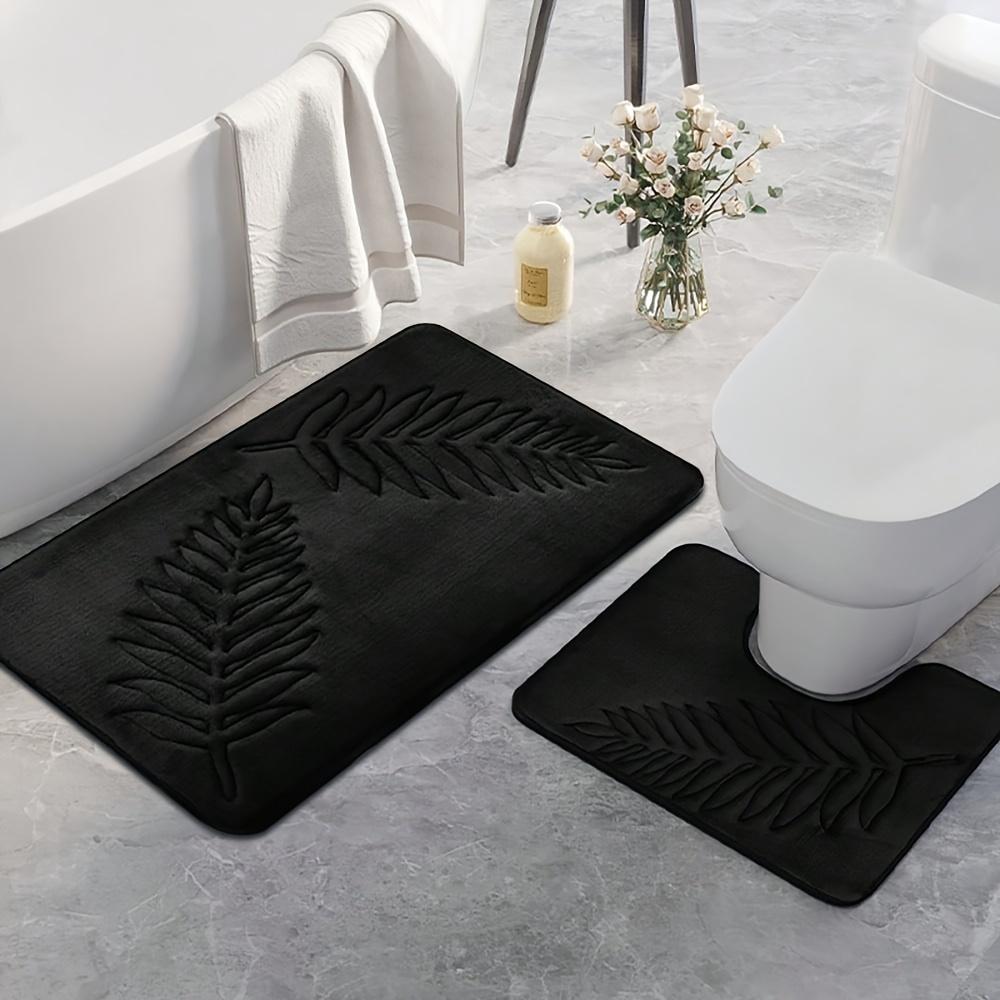 Soft Absorbent Non-slip Simple Solid Color Fern Leaf Embossed Memory Sponge Floor Mat - Bathroom Floor Mat Home