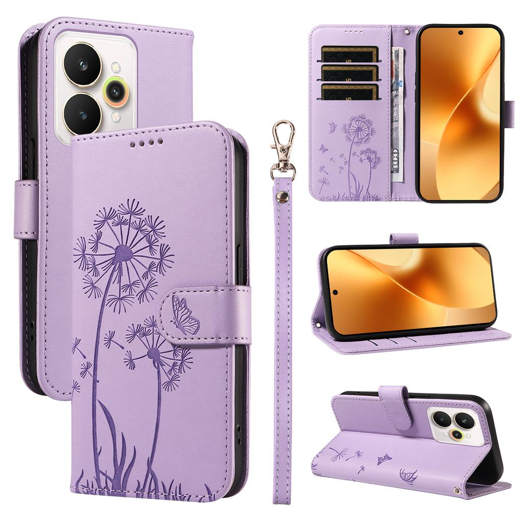 For Realme 15 Pro 5G/Realme 15 5G Leather Wallet Case with Strap Dandelion Imprint Phone Stand Cover