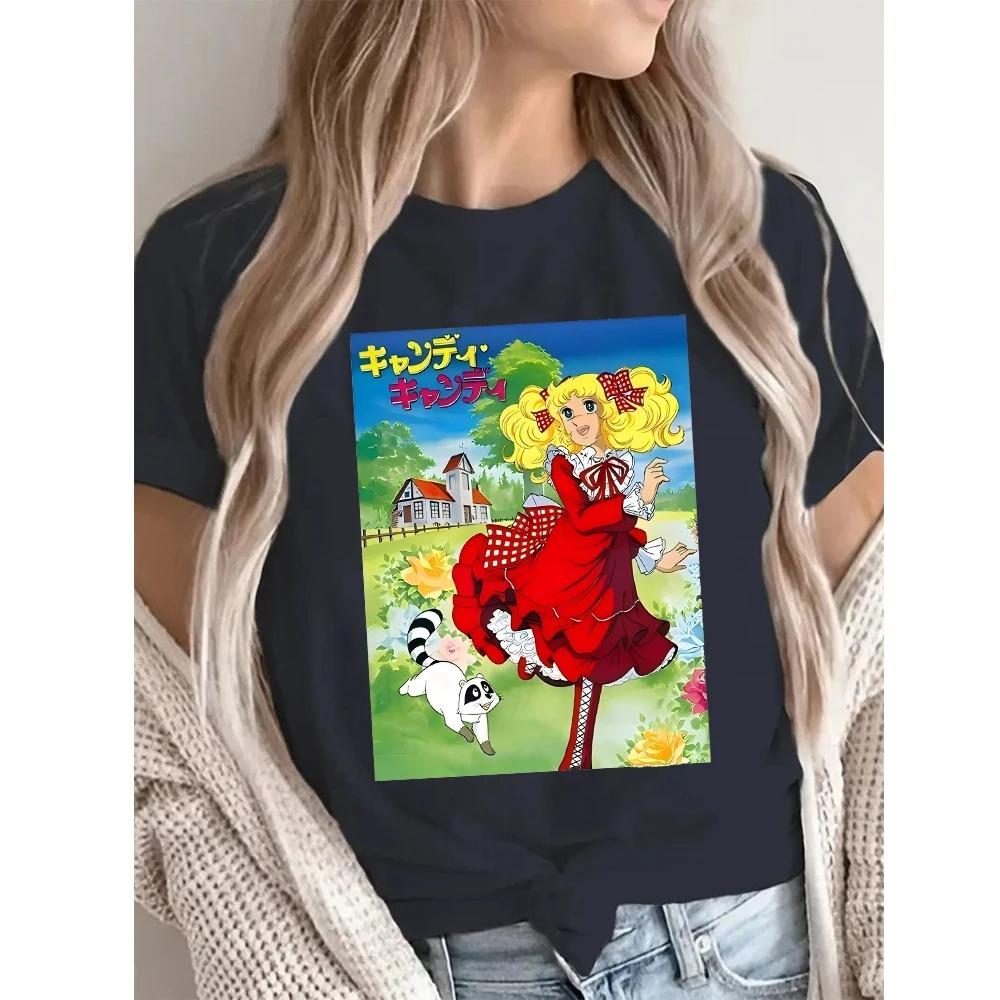 2026 Candy Cartoon Print Streetwear Black T-shirt Harajuku Clothes Fashion Girls T Shirt Short Sleeve Summer Tee Casual Female O-Neck Top