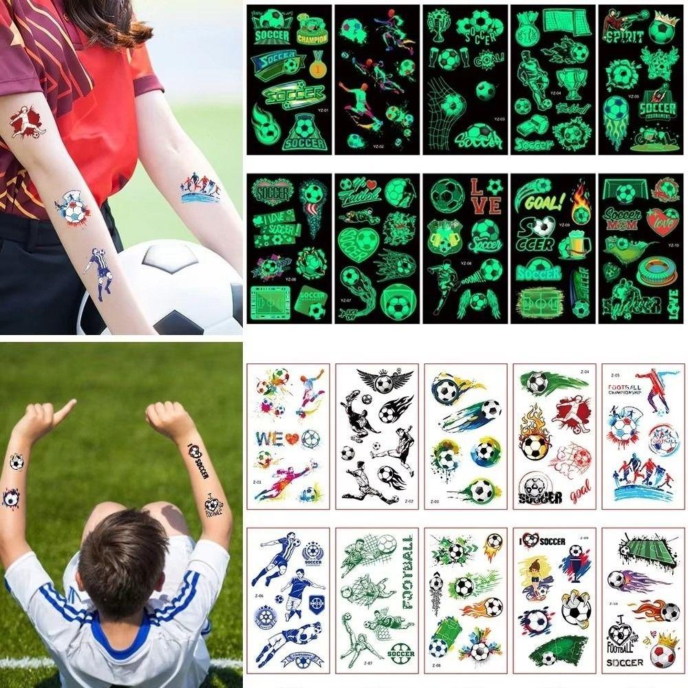 10Pcs/set Soccer Luminous Tattoo Sticker Glowing Cartoon Soccer Tattoo  Women Men