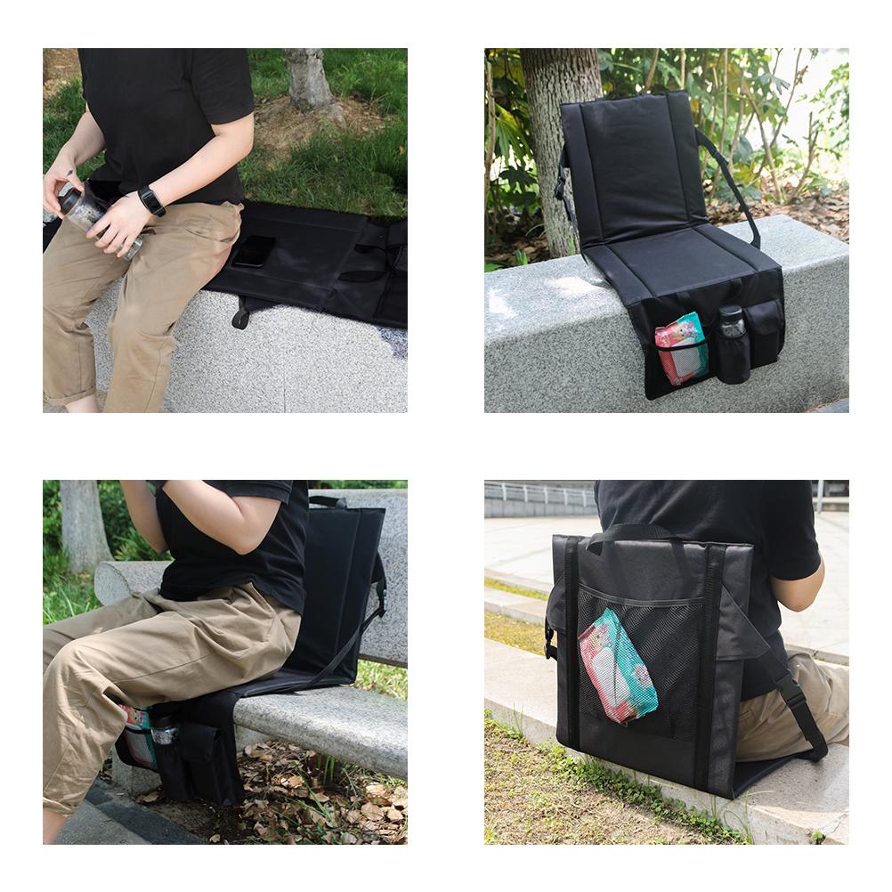Folding Stadium Seat Camping Back Support Cushion Seat with Storage Bag Cup Holder Portable Outdoor Moisture proof