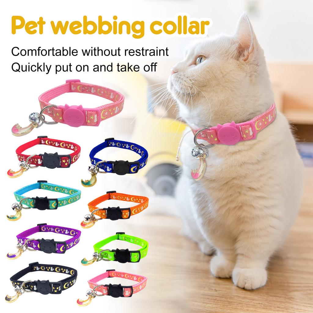 Katterehalsbånd med sikkerhetsspenne og bjelle Stjerner Søte Justerbare Sikre Halsbånd med Anheng Selvlysende