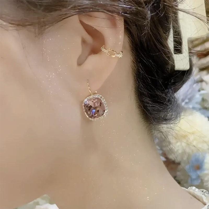 Luxury Purple Crystal French Retro Square Earrings