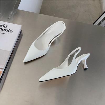 Popular Pointed Toe Women Sandals New Arrivals Black White Silver Summer Dress Shoes Thin High Heels Elastic Band Ladies Pumps