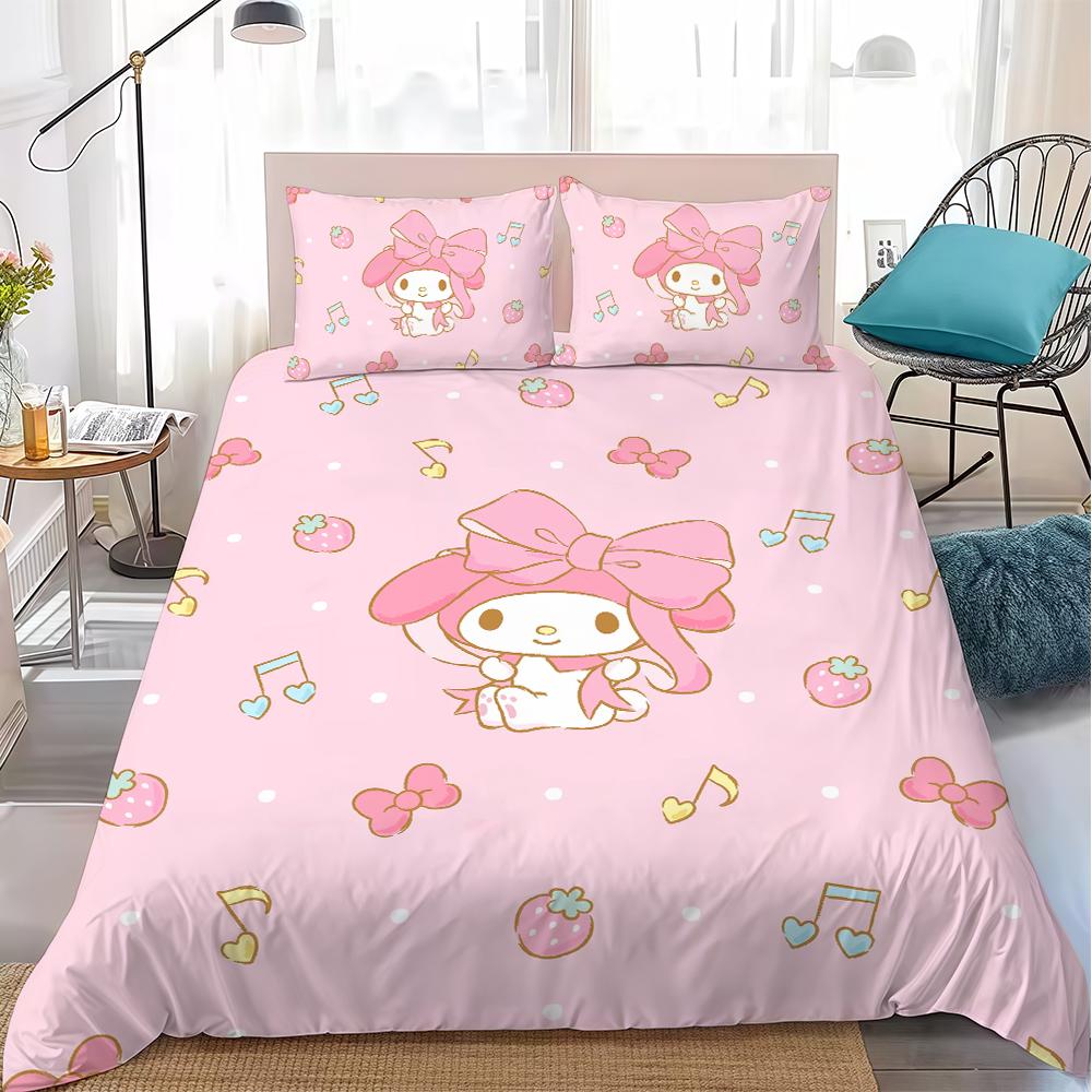 Kawaii My M-Melody Duvet Cover Set Home Style Bedding Soft Laundry Cotton Bed 3 Piece Set Student Dormitory Gift