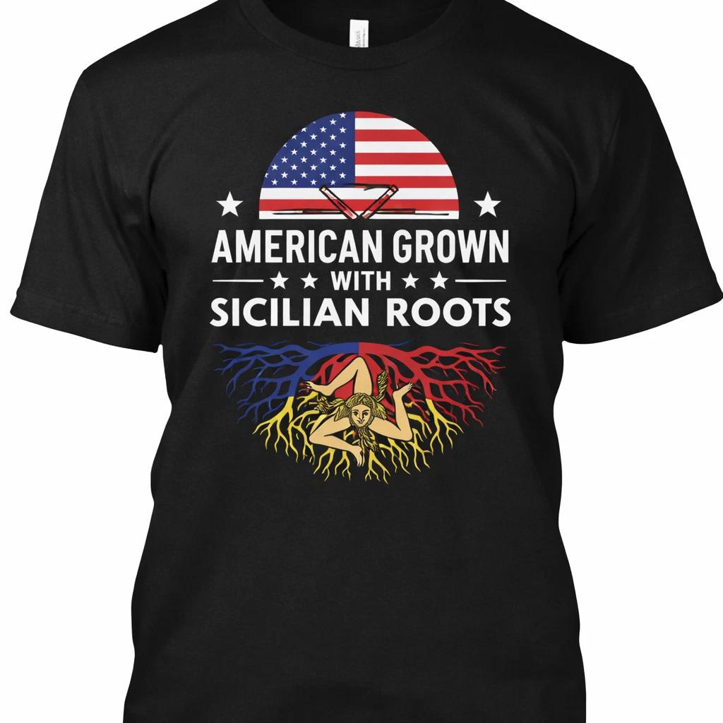 American Grown With Sicilian Roots Graphic T-Shirt Unisex Heritage Tee Gift L