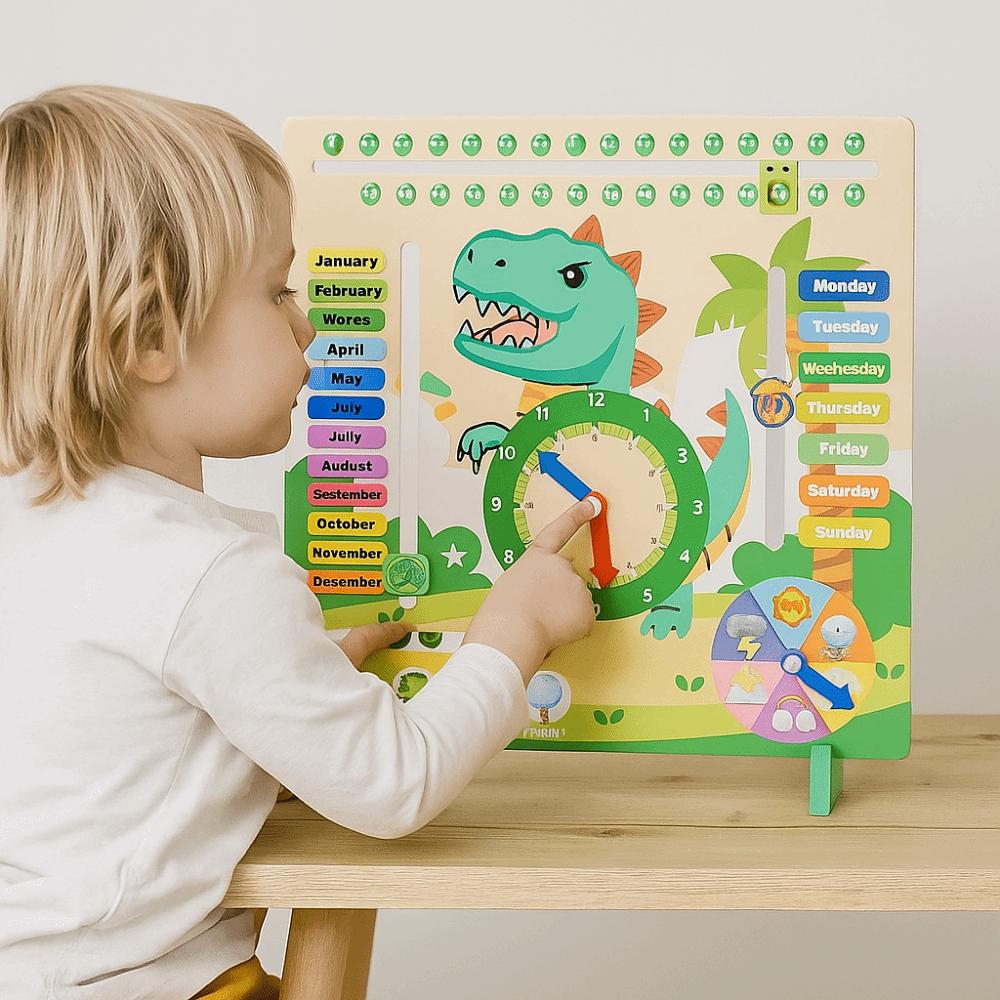 Early Education Daily Calendar Teaching Clock Kids Wooden Montessori Toys  Party Trip