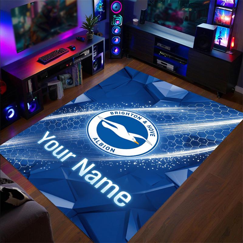 Crystal Velvet Rug Brighton & Hove Albion Football Print Custom Name Text Floor Mat Home Decor